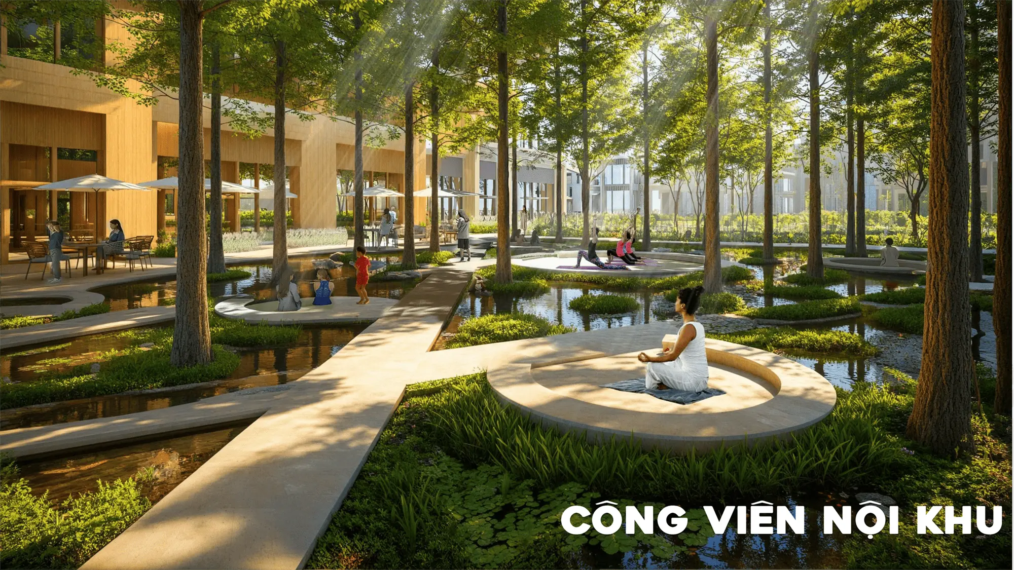 Công viên nội khu xanh mát với không gian thiền định, Charmora City kiến tạo môi trường sống cân bằng, thư thái.