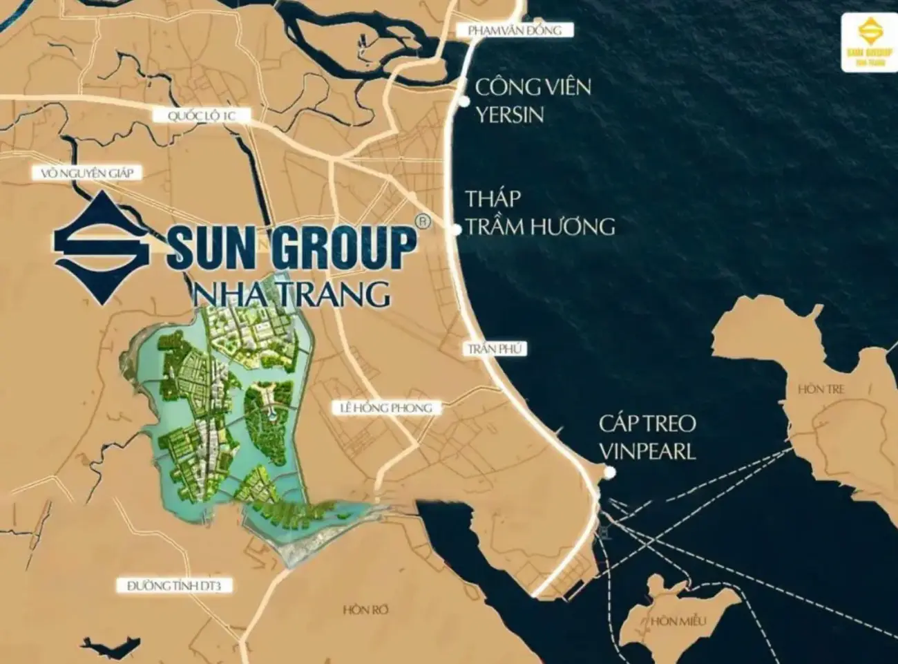 Bản đồ vị trí Charmora City: Khu đô thị mới của Sun Group tại Tây Nam Nha Trang, cách trung tâm 8-9 km.