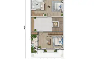 Bản vẽ tầng 4 Casa Townhouse Charmora City: Diện tích 77,25 m², bao gồm 2 phòng ngủ và WC.