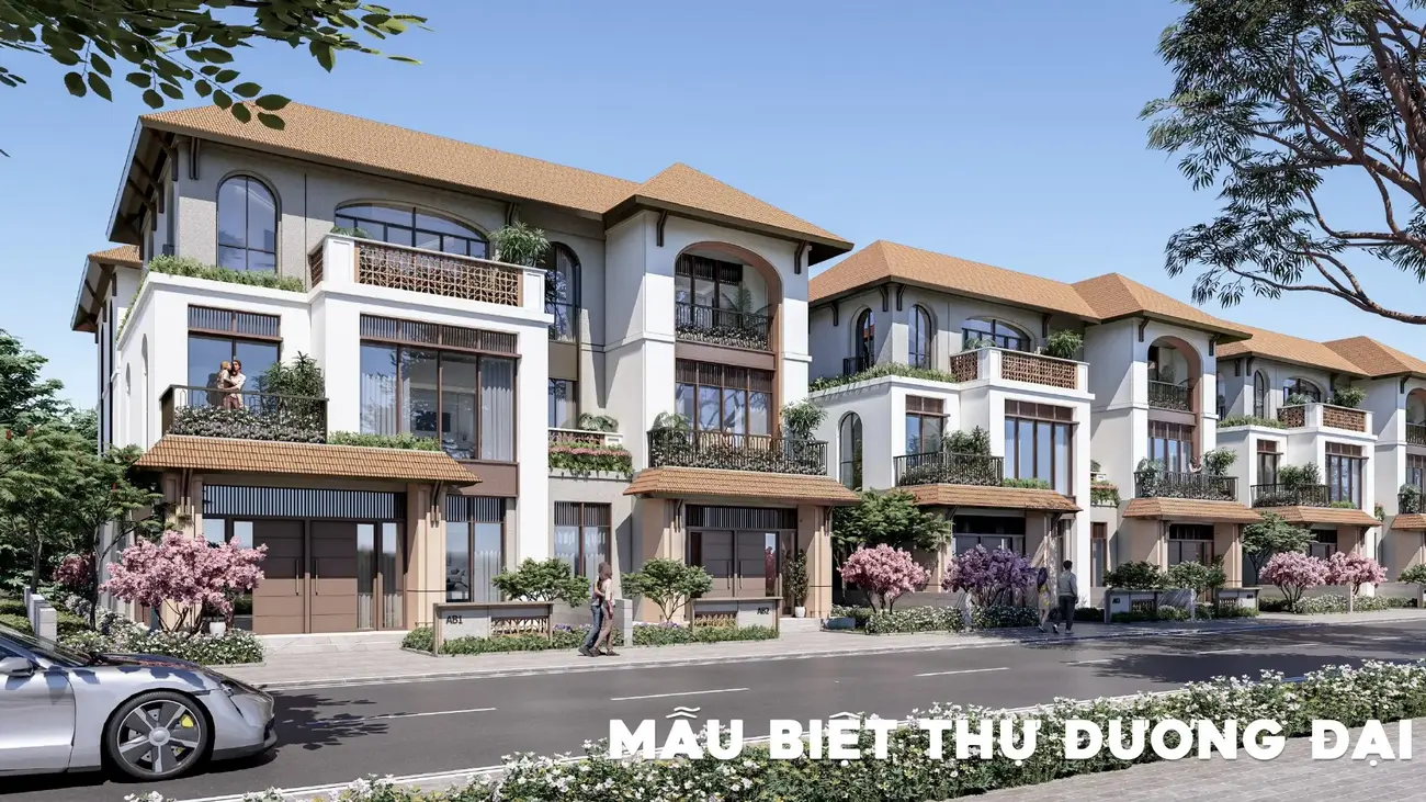 Biệt thự sang trọng tại Charmora City kết hợp kiến trúc Champa và phong cách đương đại, mang lại không gian sống xanh.