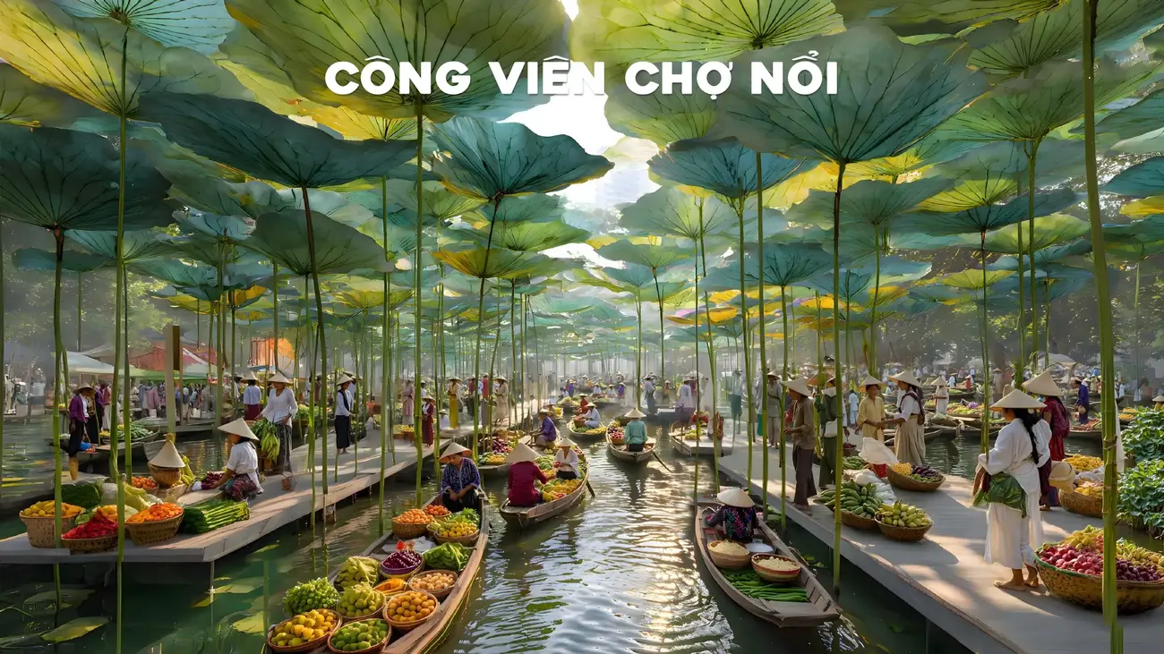 Công viên chợ nổi tại Charmora City: nơi thiên nhiên và văn hóa hội tụ, trải nghiệm mua sắm độc đáo trên sông nước.