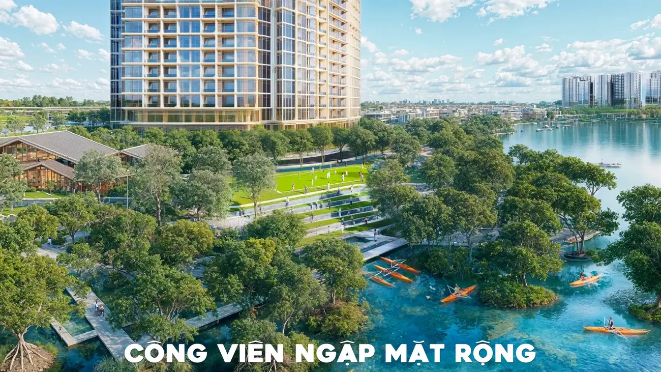 Công viên ven sông với đa dạng tiện ích, tạo điểm nhấn độc đáo cho Charmora City.