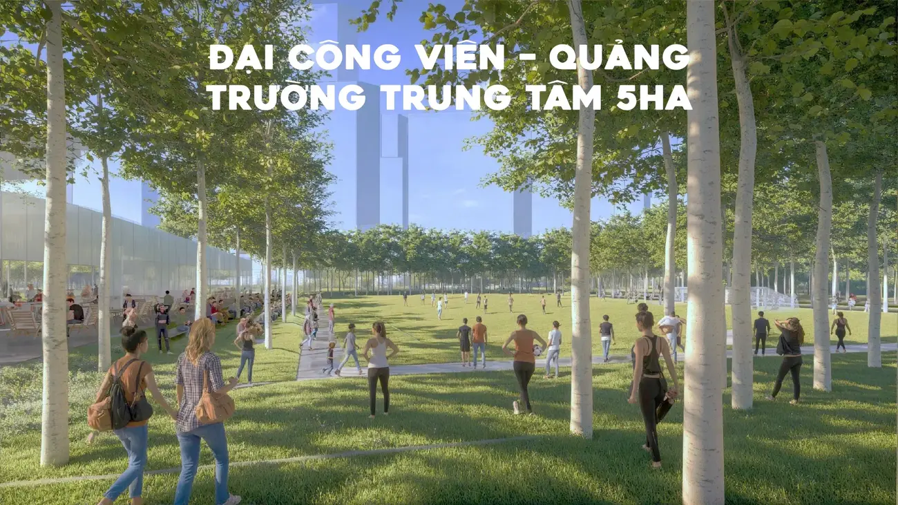 Đại công viên trung tâm tại đảo 2 của Charmora City, không gian xanh lý tưởng cho mọi hoạt động giải trí và thư giãn.