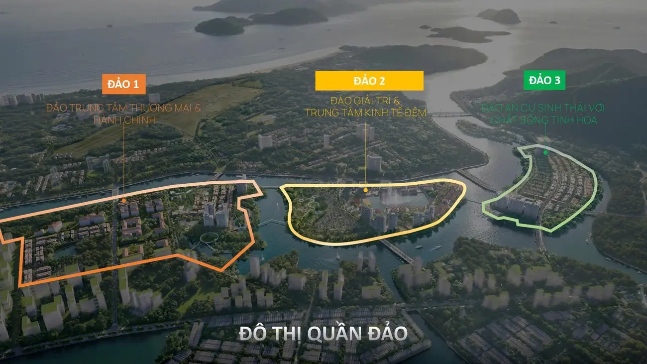 Đô thị quần đảo Charmora City với 3 phân khu hoàn chỉnh: Đảo thương mại, giải trí và an cư sinh thái.