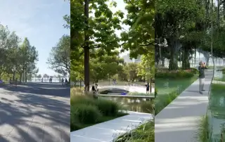 Không gian xanh rộng lớn tại Charmora City với hệ thống công viên, hồ nước nghệ thuật và cây xanh bao phủ.