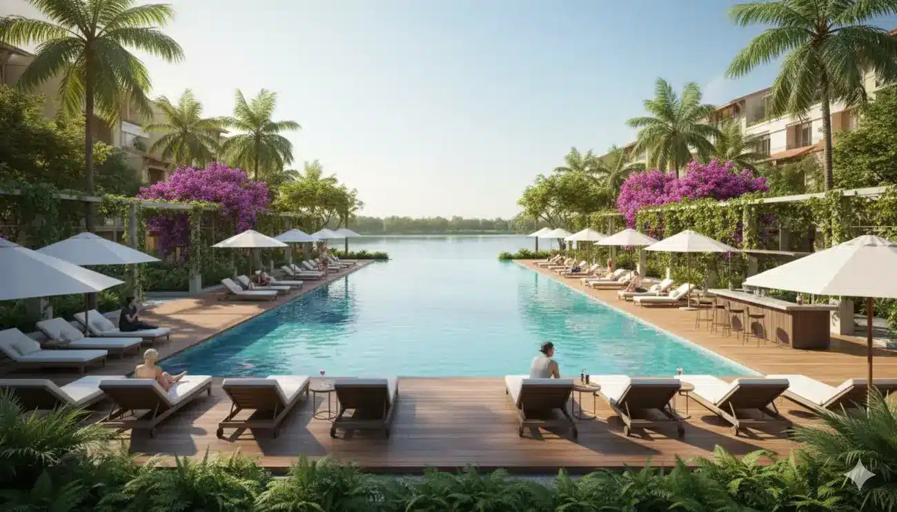 Khu vực hồ bơi sang trọng tại dự án Charmora City, một điểm nhấn xanh hoàn hảo cho cuộc sống hiện đại.