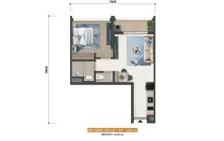 Mặt bằng căn hộ 1 phòng ngủ Charmora City, diện tích 45,29 m², phù hợp cho cá nhân hoặc cặp đôi.