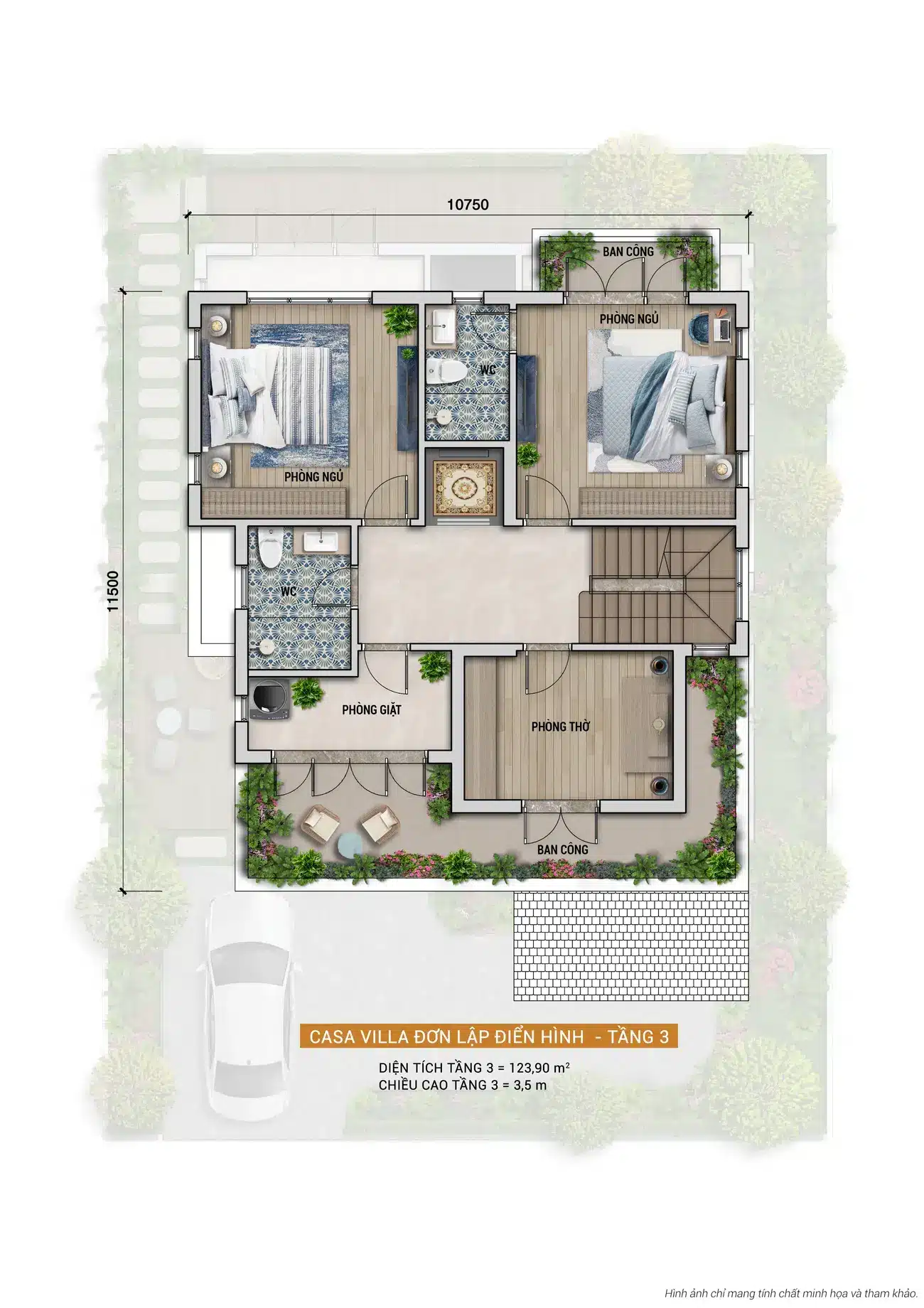 Mặt bằng tầng 3 biệt thự đơn lập Charmora City, thiết kế hiện đại và tối ưu không gian.