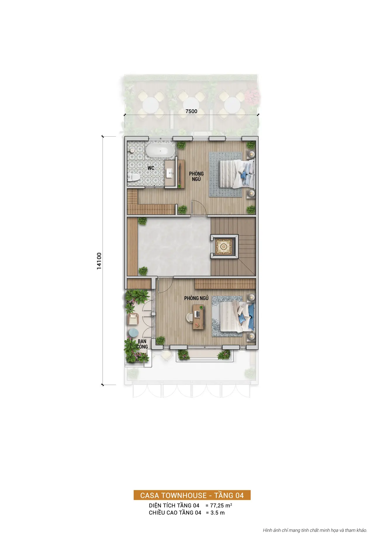 Mặt bằng tầng 4 Casa Townhouse Charmora City với thiết kế hiện đại, thoáng đãng và tiện nghi.
