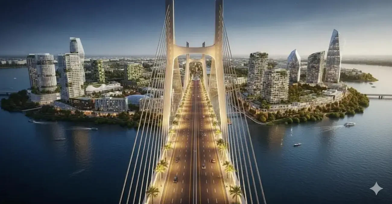 Phối cảnh Charmora City Nha Trang với địa thế 3 mặt giáp sông Quán Trường và Tắc, phát triển bởi Sun Group.