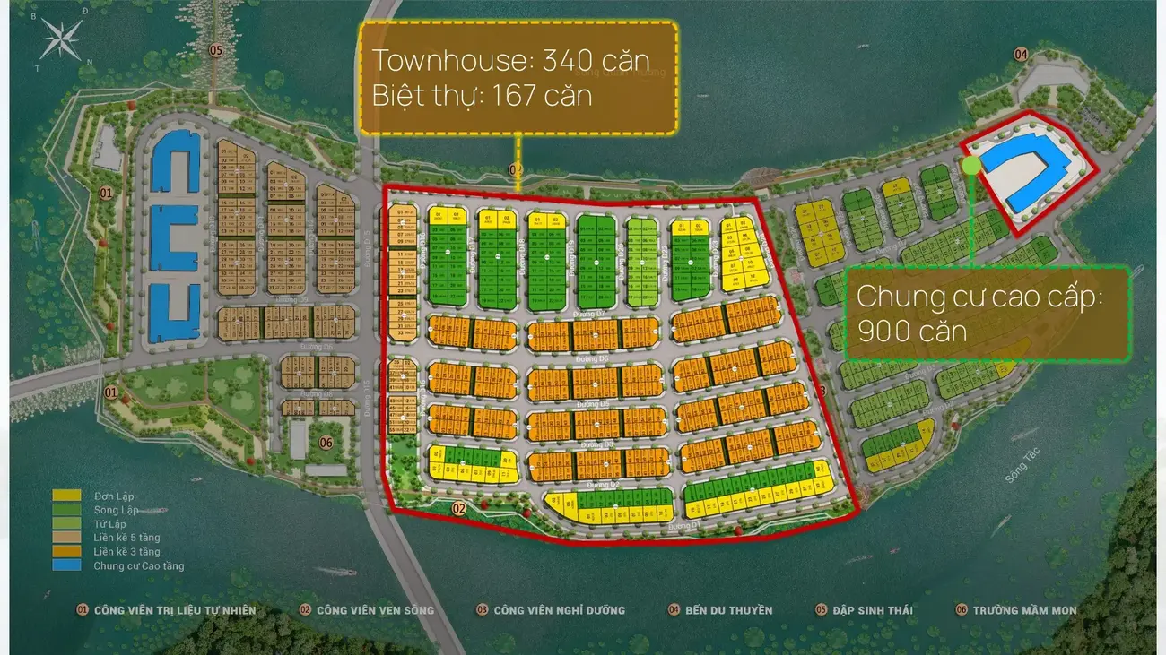 Quy hoạch chi tiết dự án Charmora City với phân khu townhouse, biệt thự và chung cư cao cấp.